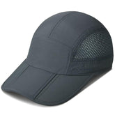 Folding Running Man Hat,Visors Sport Cap Summer Mesh Breathable Waterproof Trucker Hat Women Baseball Cap Hiking Quick-Drying Hat with 3.54in Brim 19-24in Adjustable Unisex Hat 63g Deep Gray